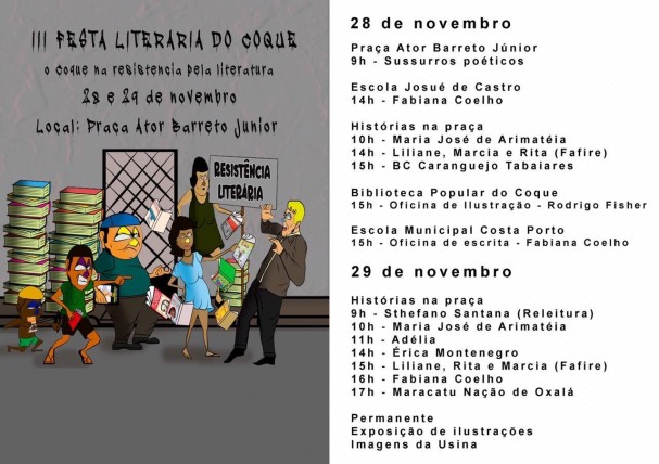 III Feira Literária do Coque reunirá escolas da comunidade em atividades de leitura, exposição, oficinas e contação de histórias.
