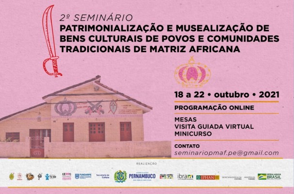 Na programação serão realizados debates sobre a salvaguarda da cultura afro-brasileira e também será oferecido o minicurso Inventário de Acervos de Terreiros, oferecido pelo Iphan-PE numa parceria com o Museu da Abolição/IBRAM e com o Memórial Severina Paraíso da Silva “Mãe Biu”