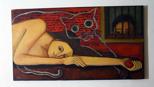 O vermelho intenso e as mulheres são duas das marcas da artista pernambucana