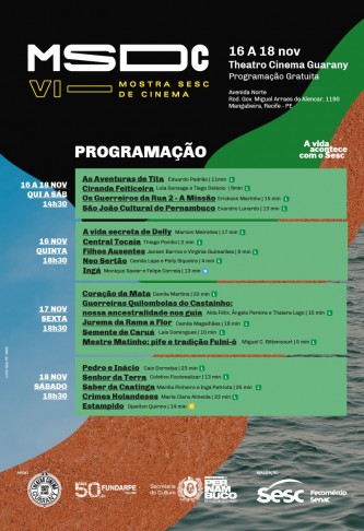 Programação da 6ª Mostra Sesc de Cinema no Theatro Cinema Guarany em Triunfo (PE)