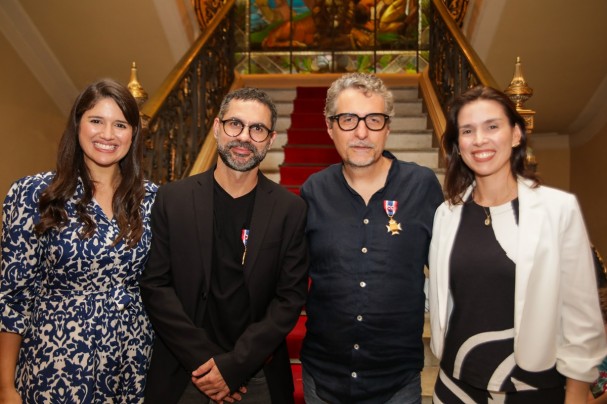 A secretária de Cultura, Cacau de Paula com Gabriel Mascaro, Kleber Mendonça e a presidente da Fundarpe, Renata Borba